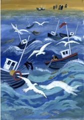 Fishing Boat Bobbing Sea